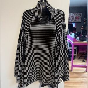 Issey Miyake Black and White striped Cowl Neck Poncho- NWT